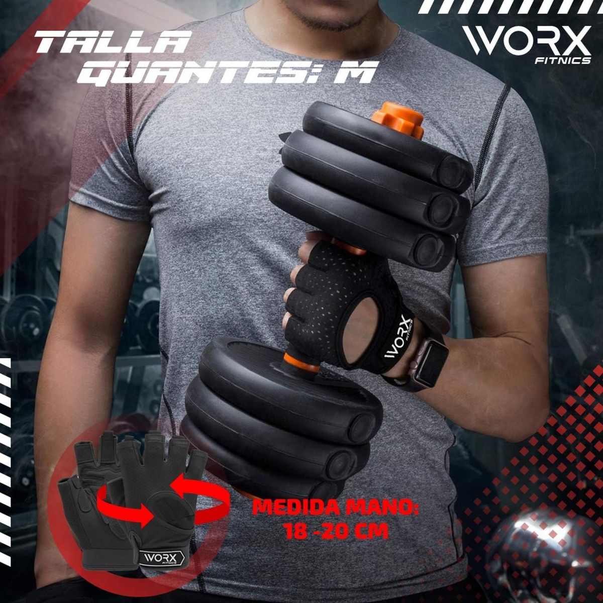 WORX - Guantes Gym Worx Entrenamiento LevantamientoPesa - Negro - M-