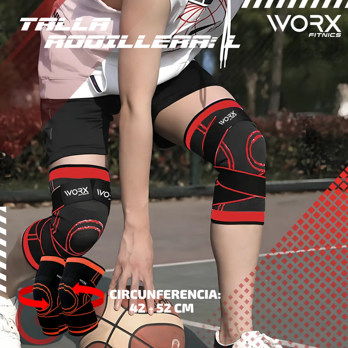 WORX - Rodillera Deportiva Compresión Soporte Worx Set x2 Gym - Negro - L