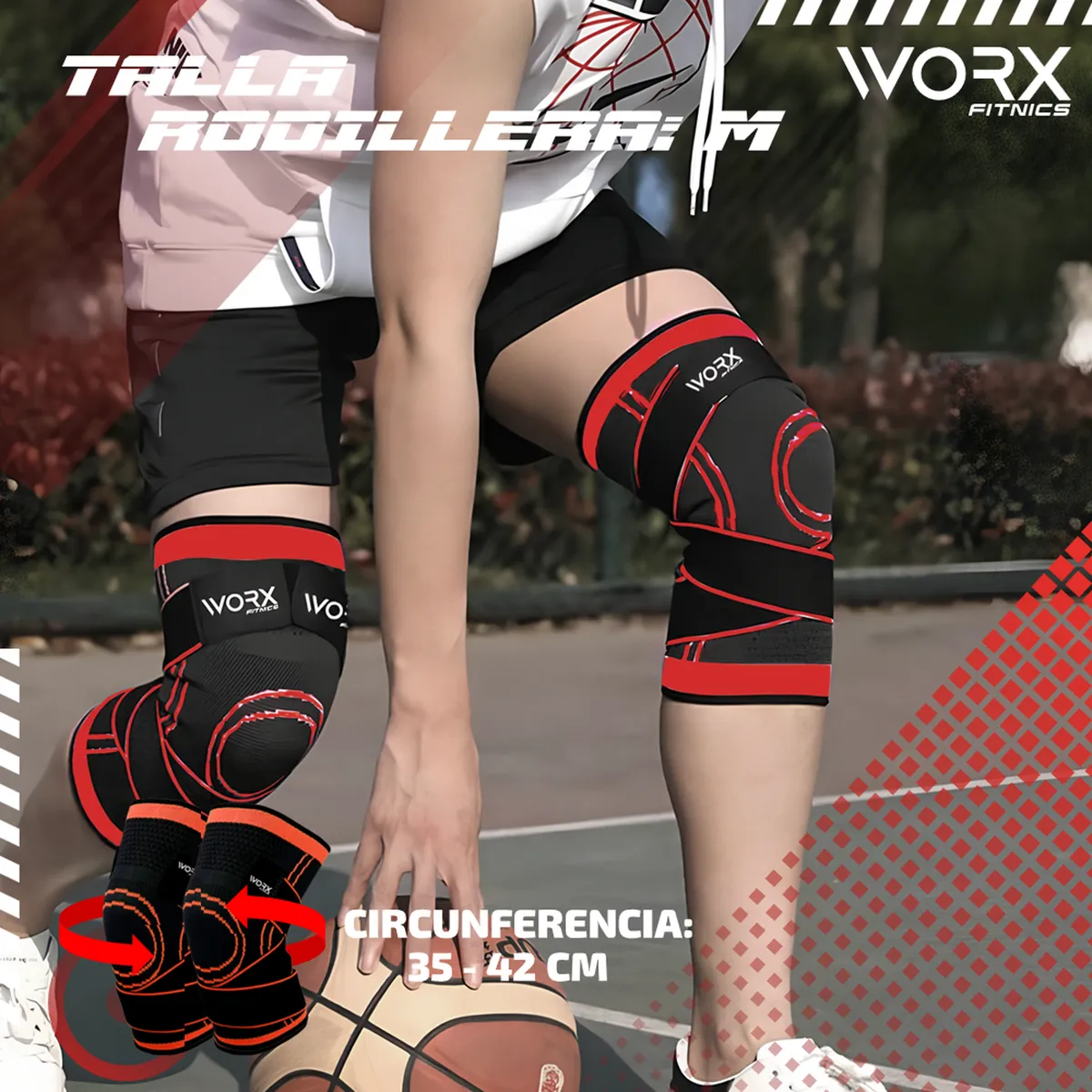 WORX - Rodillera Deportiva Compresión Soporte Worx Set x2 Gym - Negro - M
