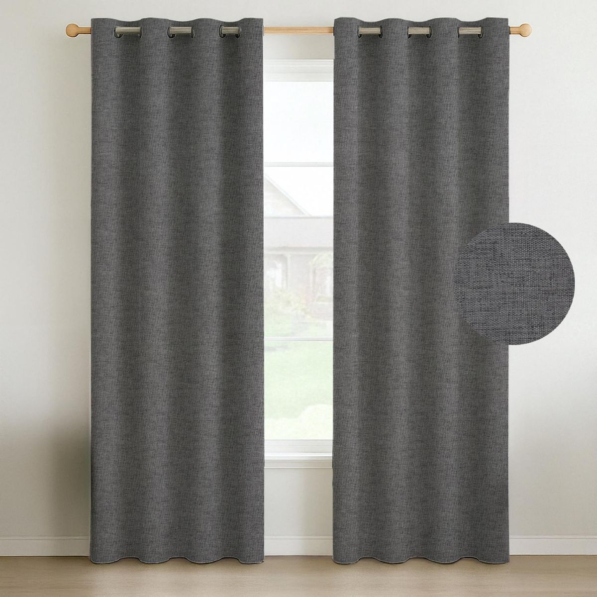CASATUA - Cortina Blackout 100% Anti Luz, 2 Paños 140x220 TexturaLino - Gris oscuro