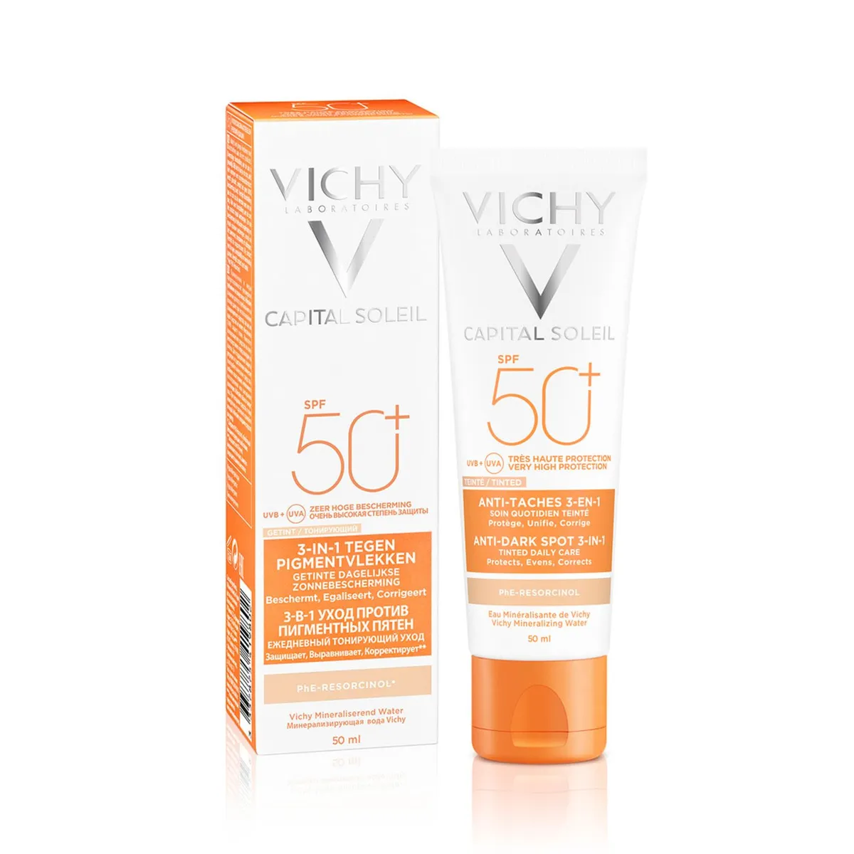 VICHY - Protector Solar Vichy Capital Soleil Antimanchas 3 en 1 SPF50+ con Agua Termal de Vichy 50ml