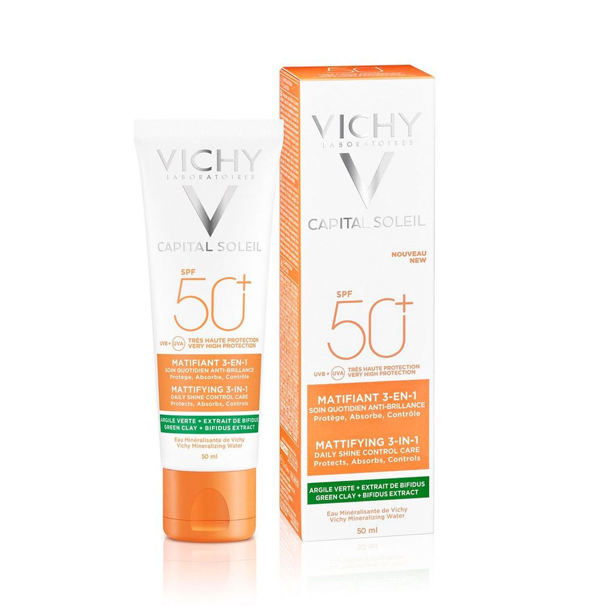 VICHY - Protector Solar Vichy Capital Soleil Matificante 3 en 1 SPF50+  Antimanchas con Arcilla Verde 50ml