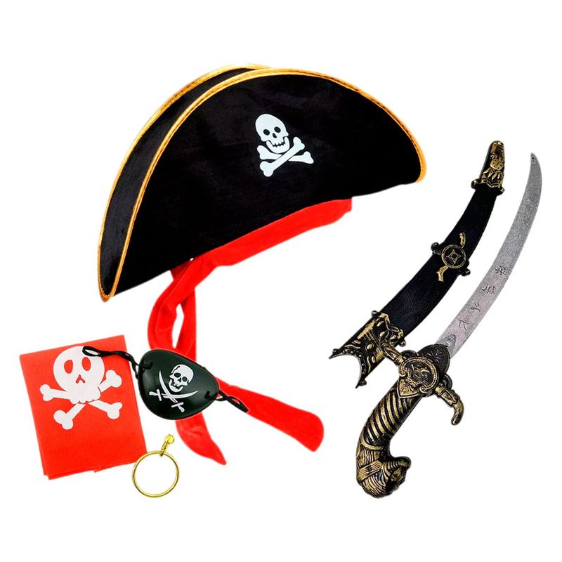 GENERICO - Disfraz Pirata Sombrero  Parche Arete  Espada Corta Daga