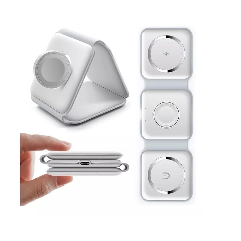 GENERICO - Base Carga Inalámbrica Plegable 3 En 1 Para iPhone / Android Blanco