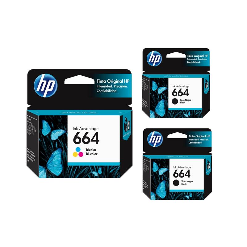 HP - Cartuchos De Tinta HP 664 Tricolor + 2 Negro