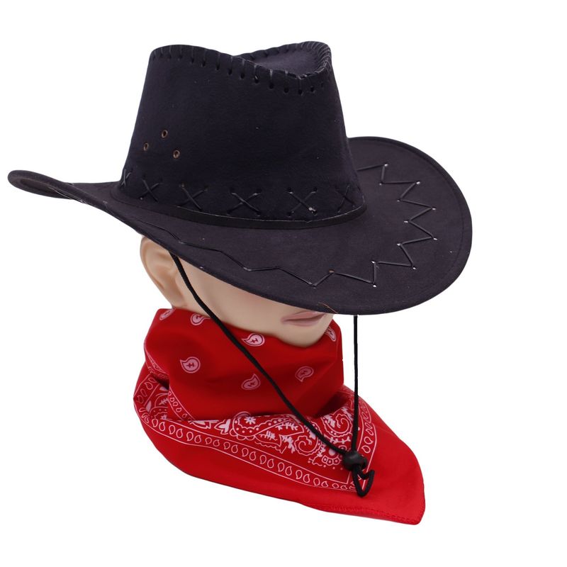 GENERICO - Sombrero Vaquero Adulto Negro con Pañoleta Disfraz