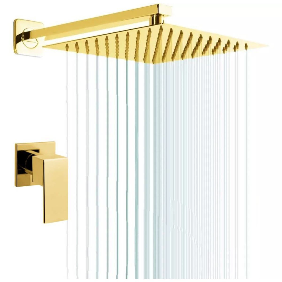 GENERICO - Kit Regadera Registro Ducha Agua Fria Cuadrado Mini Dorado