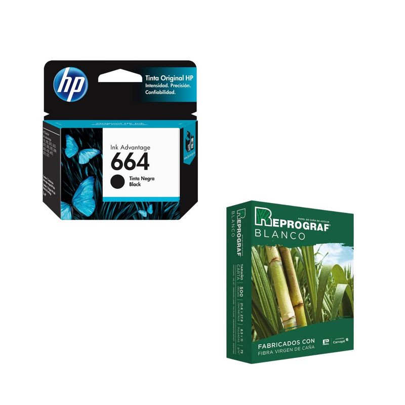 HP - Cartucho De Tinta Hp 664 Negro + Resma Carta Original