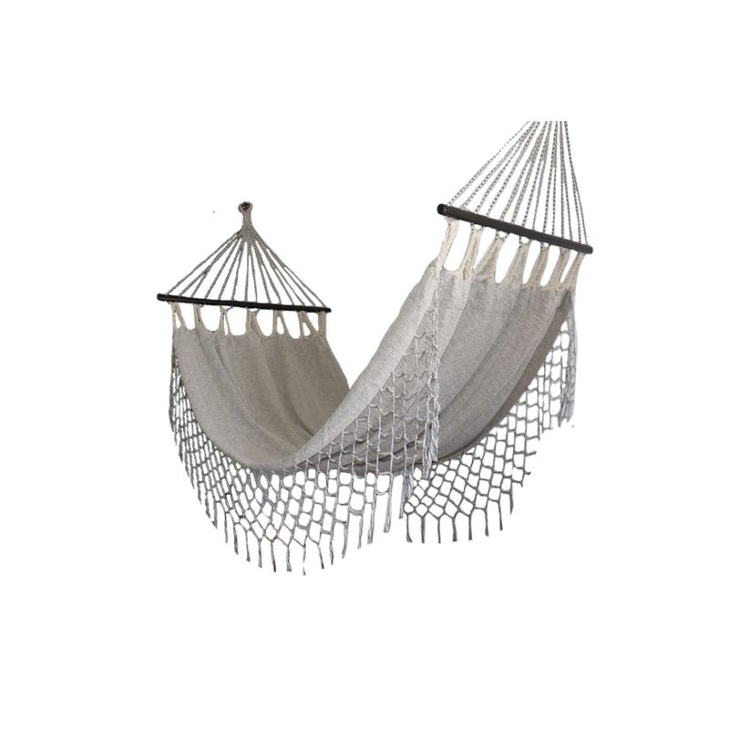 GENERICO - Hamaca en Algodón con flecos con Soporte de Madera beige jaspiada