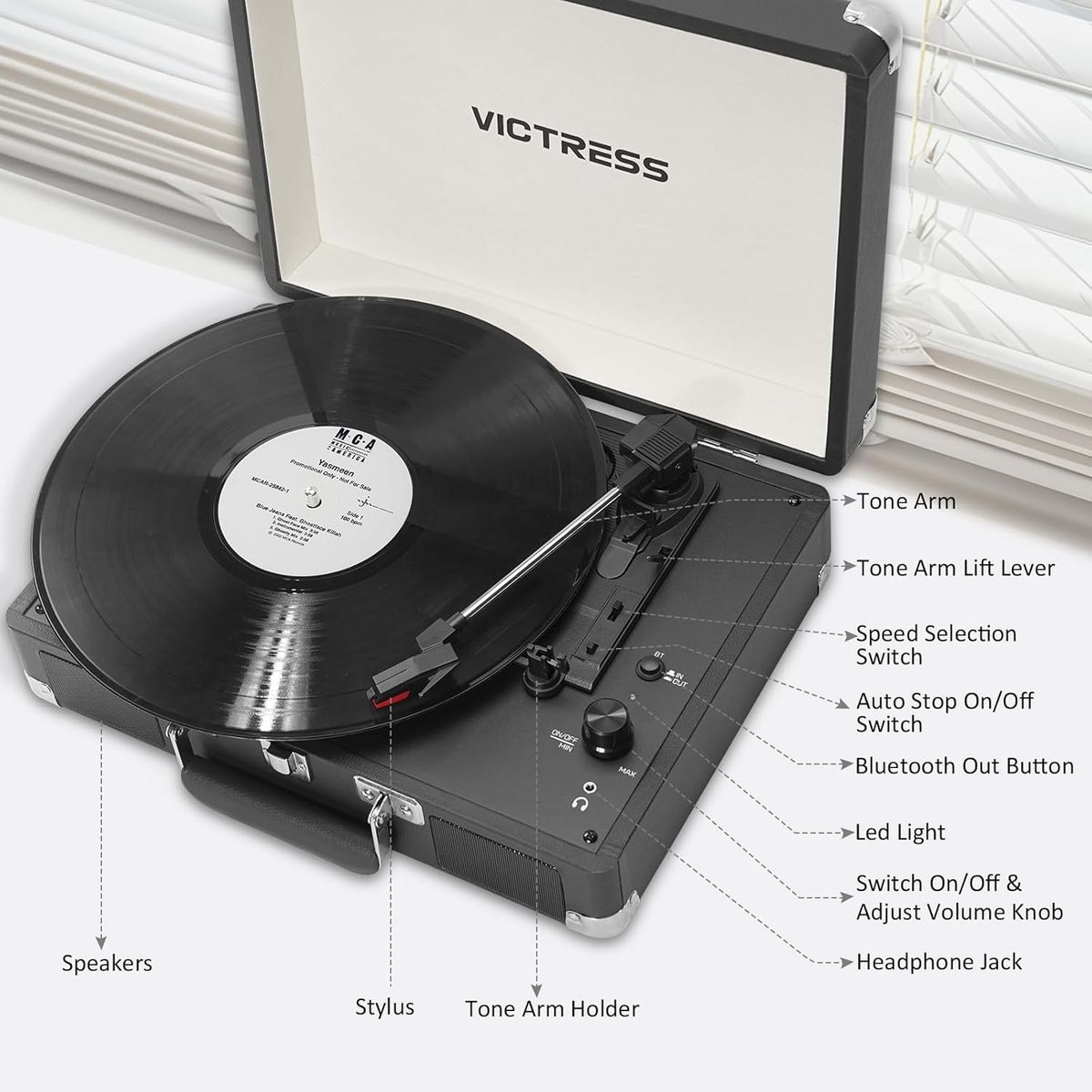 ADATA - Tocadiscos Vintage Portátil Con Parlantes Y Bluetooth