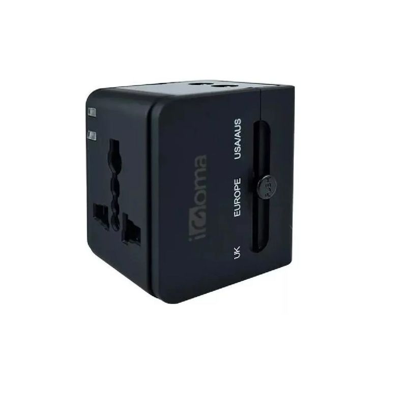 GENERICO - Adaptador Viaje Puerto Usb Paquete Universal Usa Uk Europa Negro