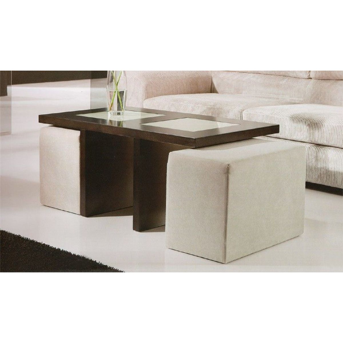 BANZAY - Mesa De Centro H Con Puff Auxiliar - Marfil