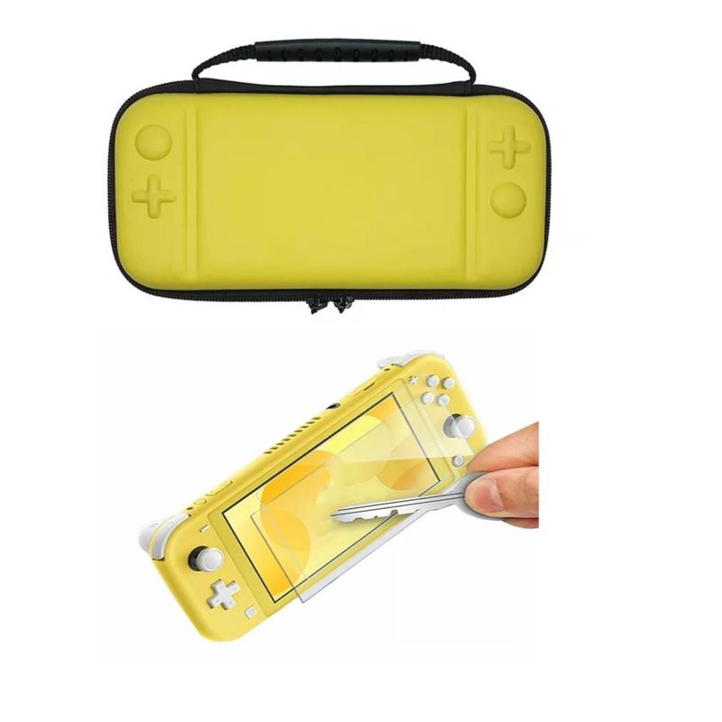 GENERICO - Estuche Rígido Amarillo + Vidrio Templado Para Switch Lite