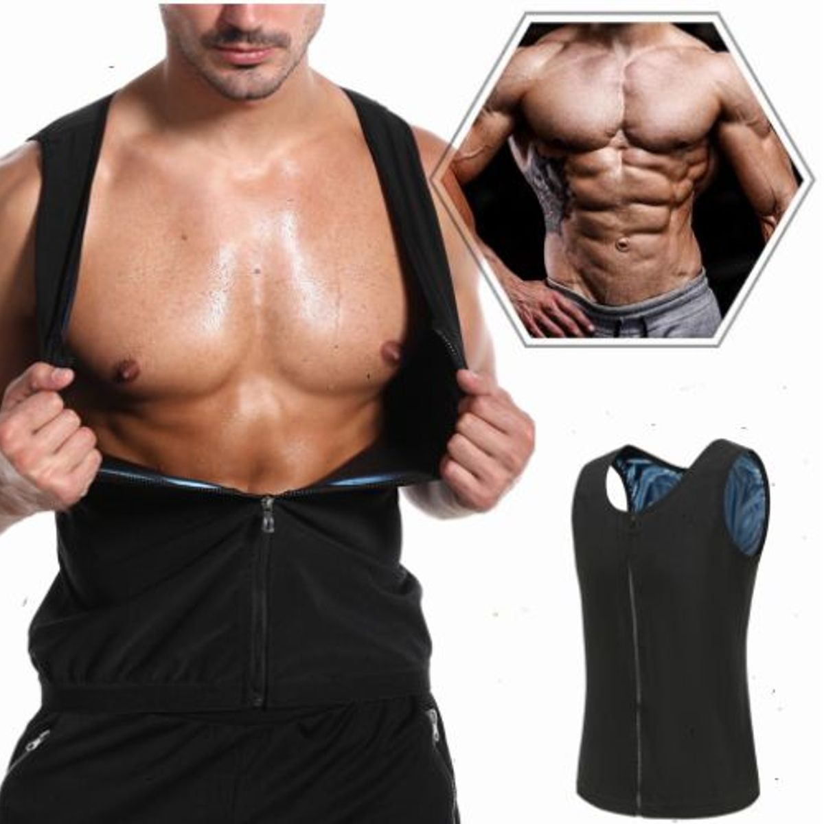GENERICO - FAJA REDUCTORA TERMICA CAMISETA SAUNA HOMBRE CREMALLERA 2Y3XL
