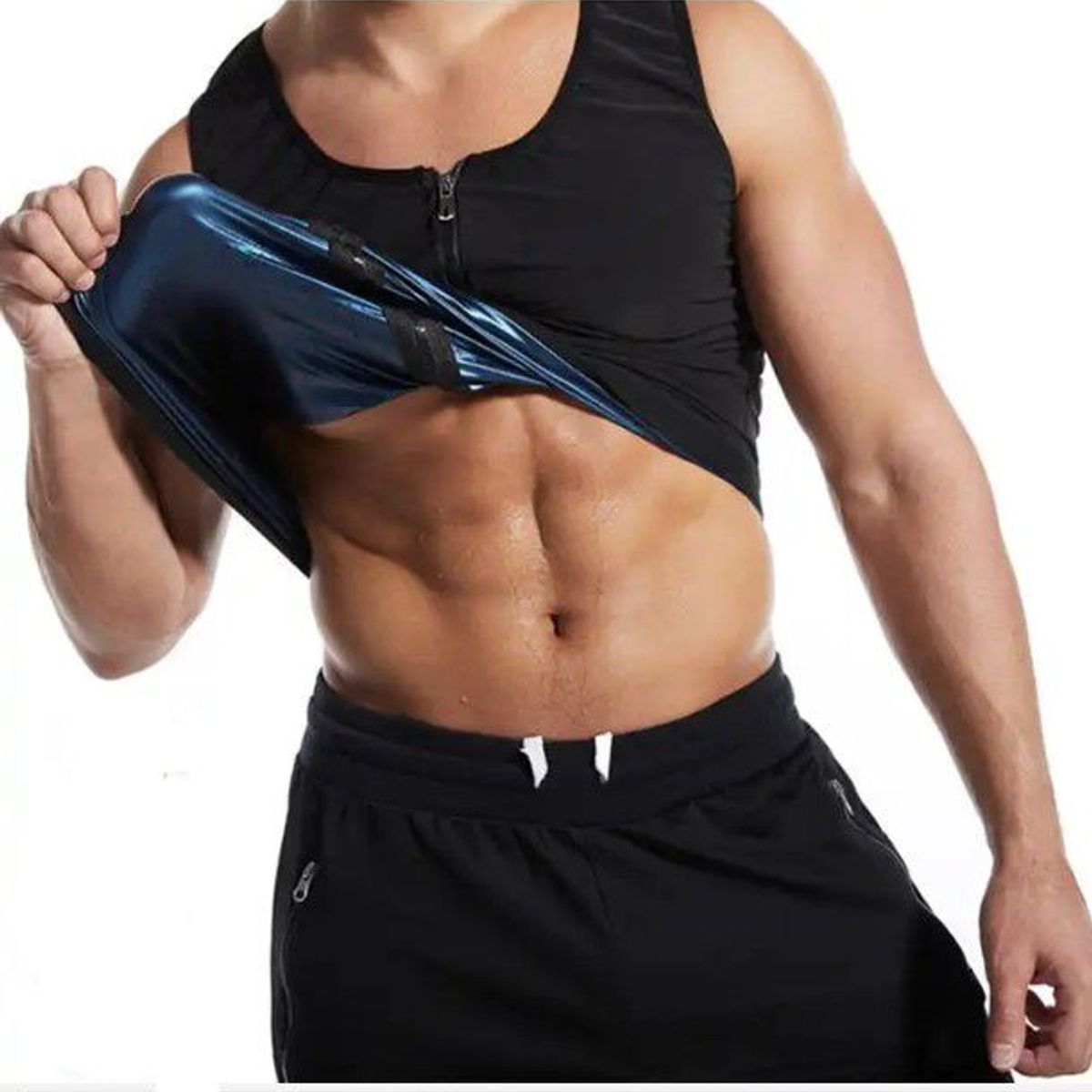 GENERICO - FAJA REDUCTORA TERMICA CAMISETA SAUNA HOMBRE CREMALLERA L-XL
