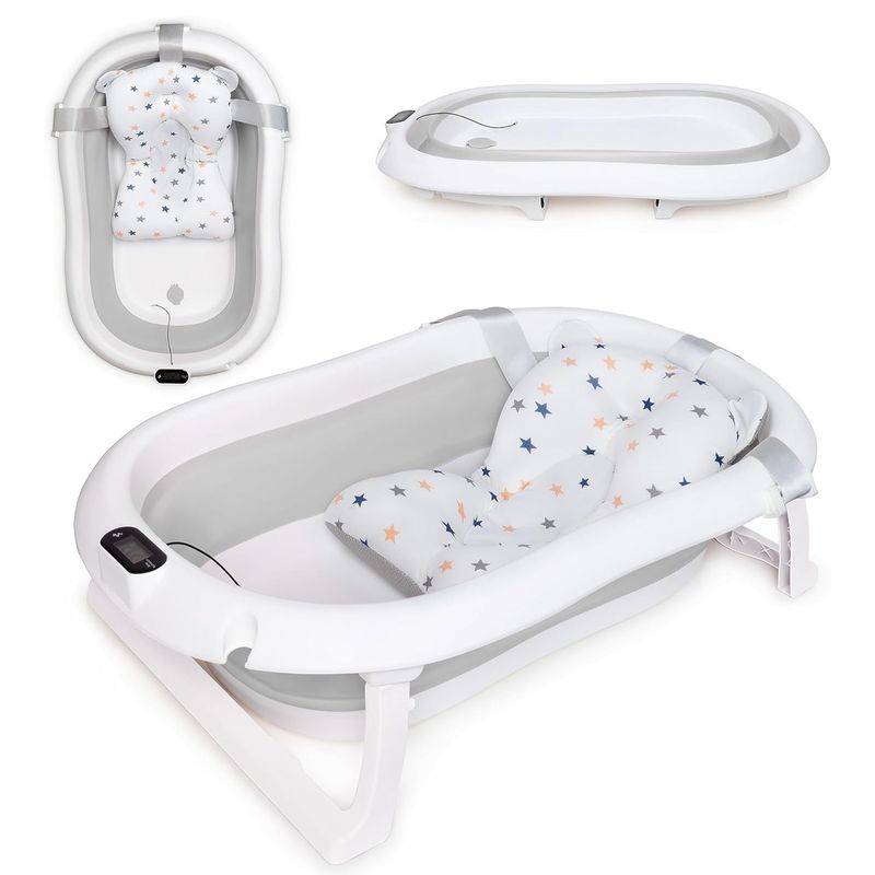 ENFANT'ASY - Bañera Tina Portatil Plegable Silicona cojín y termómetro--
