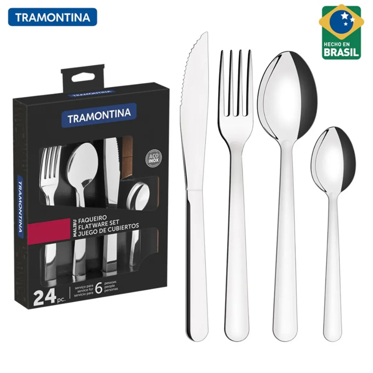 TRAMONTINA - Juego de Cubiertos Tramontina Malibu de 24 Piezas 23798/046