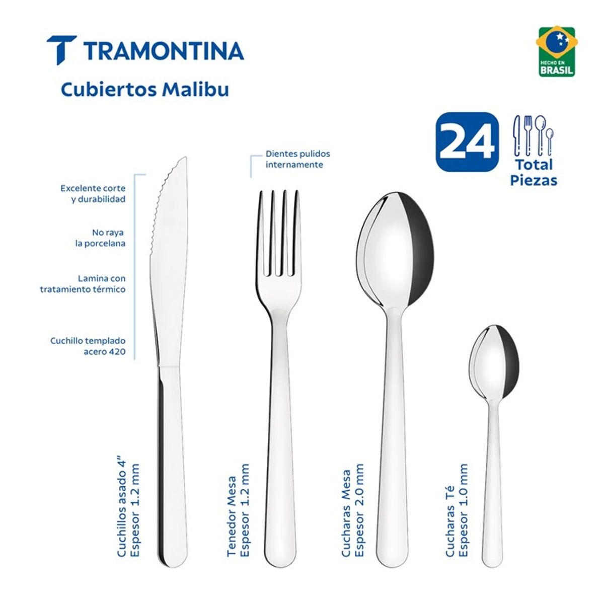 TRAMONTINA - Juego de Cubiertos Tramontina Malibu de 24 Piezas 23798/046
