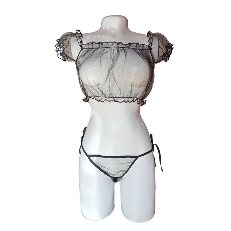 GENERICO - Conjunto Ropa interior Lencería erótica sexy en tull Negro