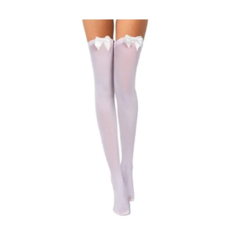 GENERICO - Medias veladas para liguero Blanca moño Rosado disfraz