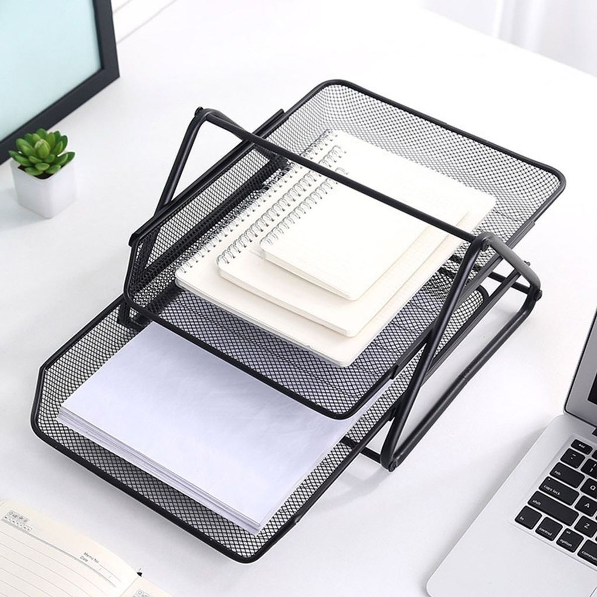 POINTER - Bandeja Organizadora Metálica Malla X 2 Puestos En Negro