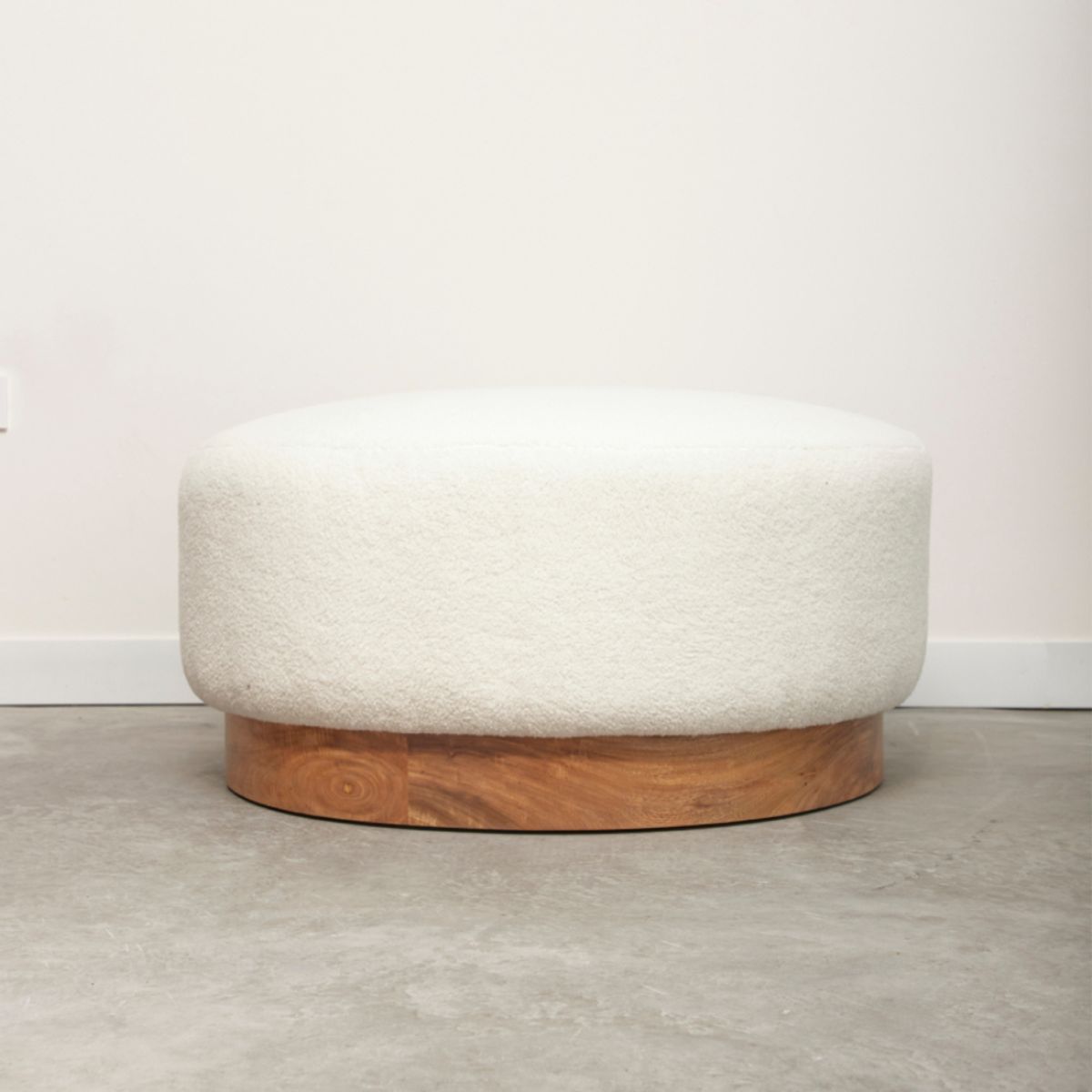 ENMADERA - Puff Vichy Color Crudo con Base En Madera