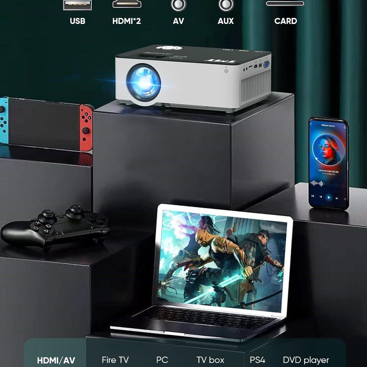 GENERICO - Proyector De Video Beam Tmy Con Wifi 5 Ghz 1200 Lm 1080p Nativo 300''