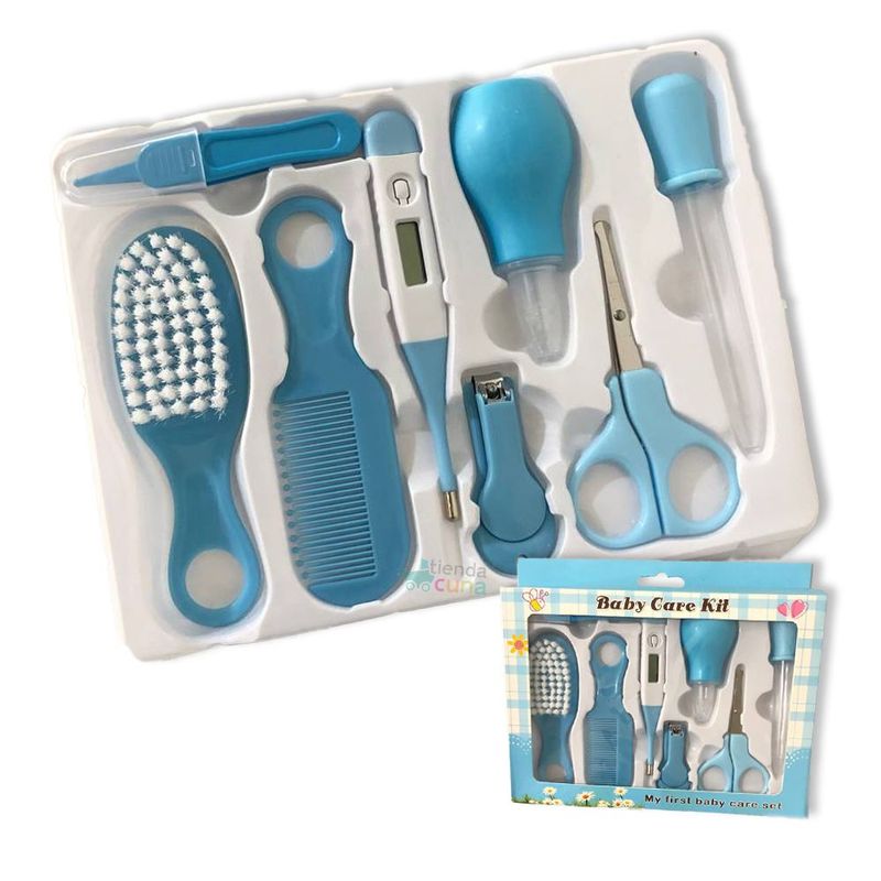 GENERICO - Kit set cuidado aseo uñas cepillo peine para bebe 8 pcs azul