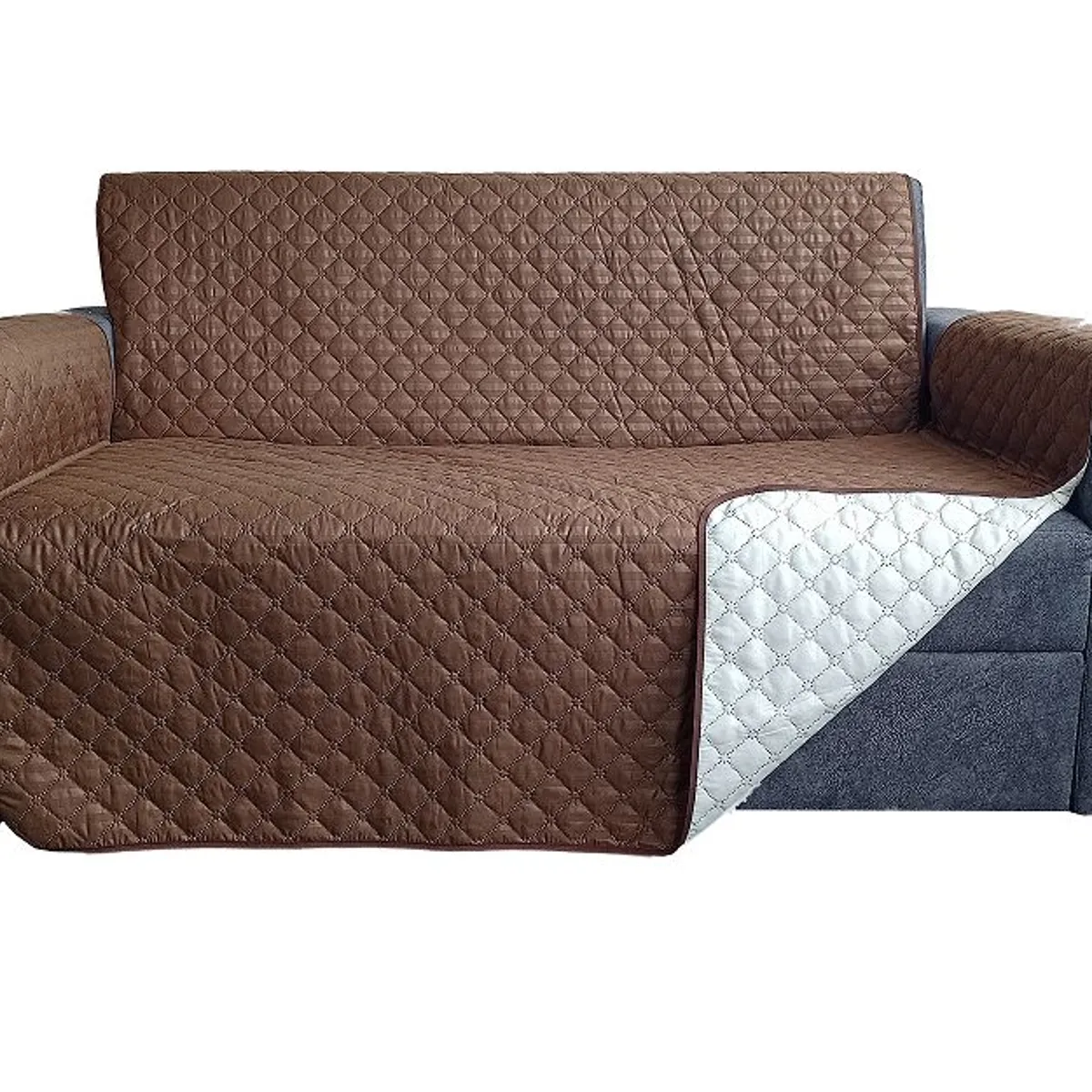 GENERICO - PROTECTOR SOFA FORRO FUNDA DOBLE FAZ  3 PUESTOS CAFE / BEIGE
