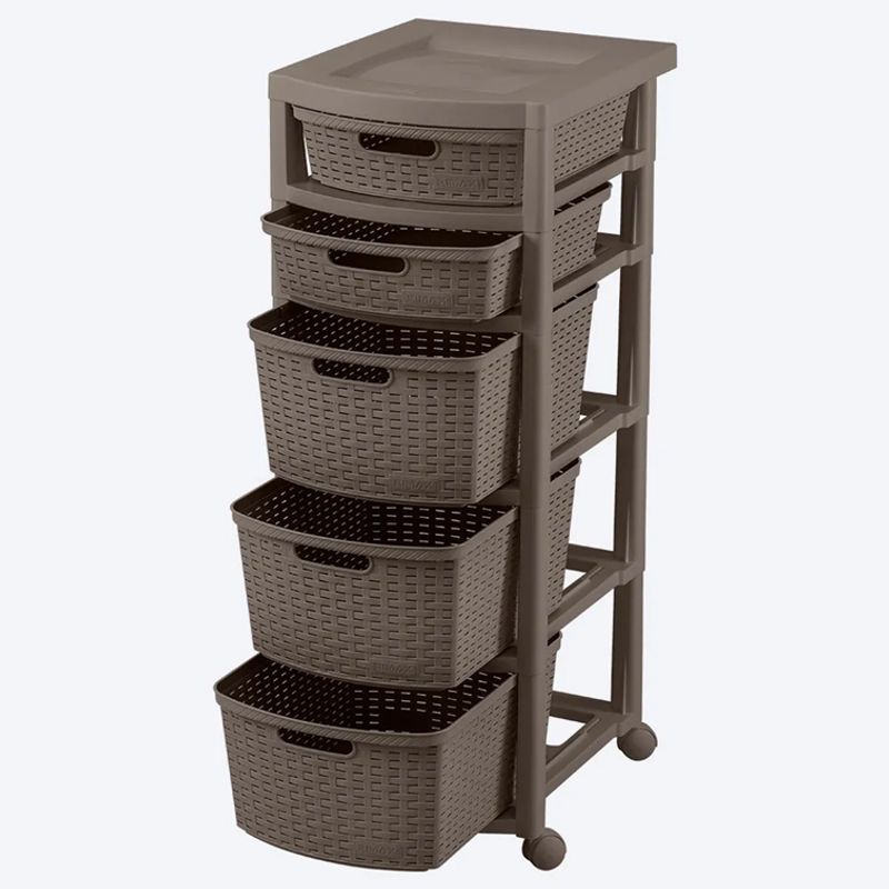 RIMAX - Cajonero Rattan Rimax 5 Gavetas - 3 Grandes 2 Pequeñas Mocca