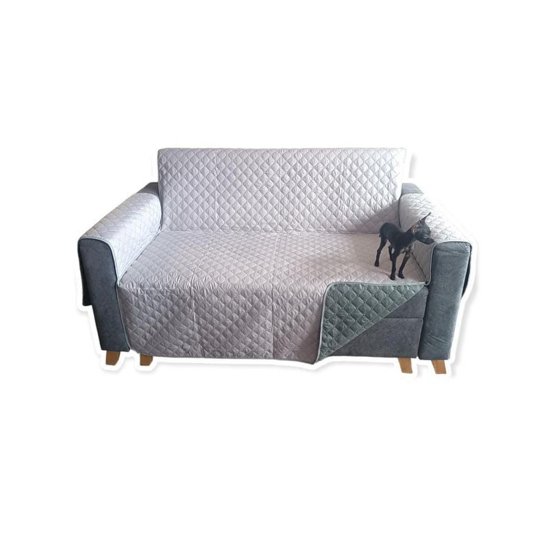 GENERICO - PROTECTOR SOFA FORRO FUNDA DOBLE FAZ  2 PUESTOS GRIS OSCURO/GRIS CLARO