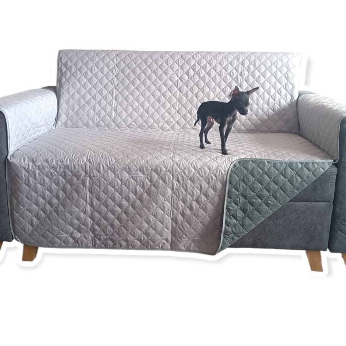 GENERICO - PROTECTOR SOFA FORRO FUNDA DOBLE FAZ 3 PUESTOS GRIS OSCURO/GRIS CLARO
