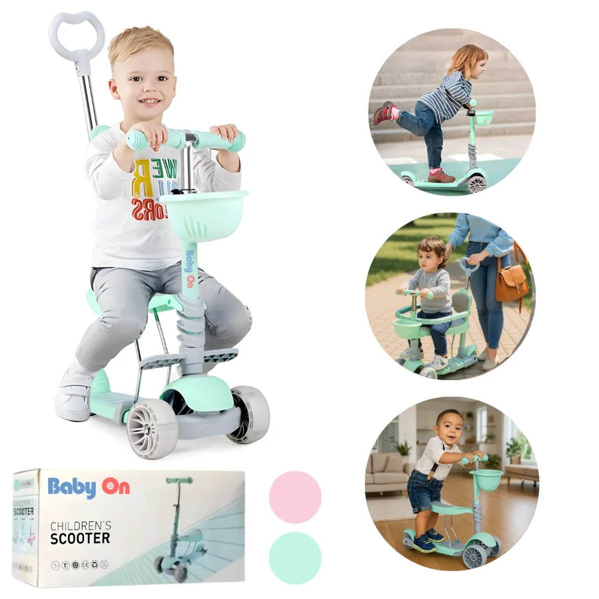 BABY ON - Scooter Patineta 5 En 1 Para Bebes Y Niños Con Descansapies