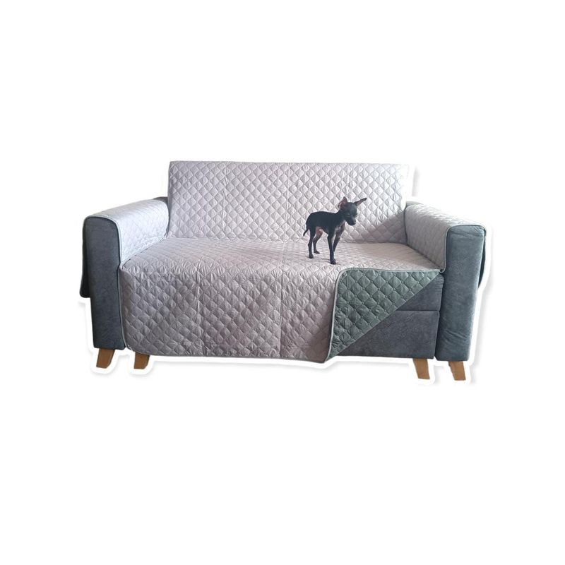 GENERICO - PROTECTOR SOFA FORRO FUNDA DOBLE FAZ  5 PUESTOS GRIS OSCURO/GRIS CLARO