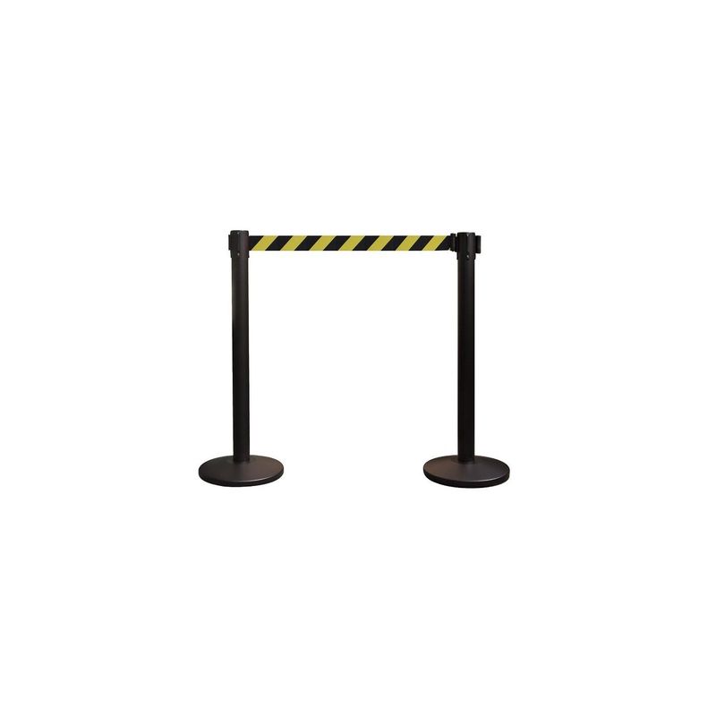 GENERICO - Poste Separador Negro - Con Cinta Seguridad Amarilla Negra X2 Unidades