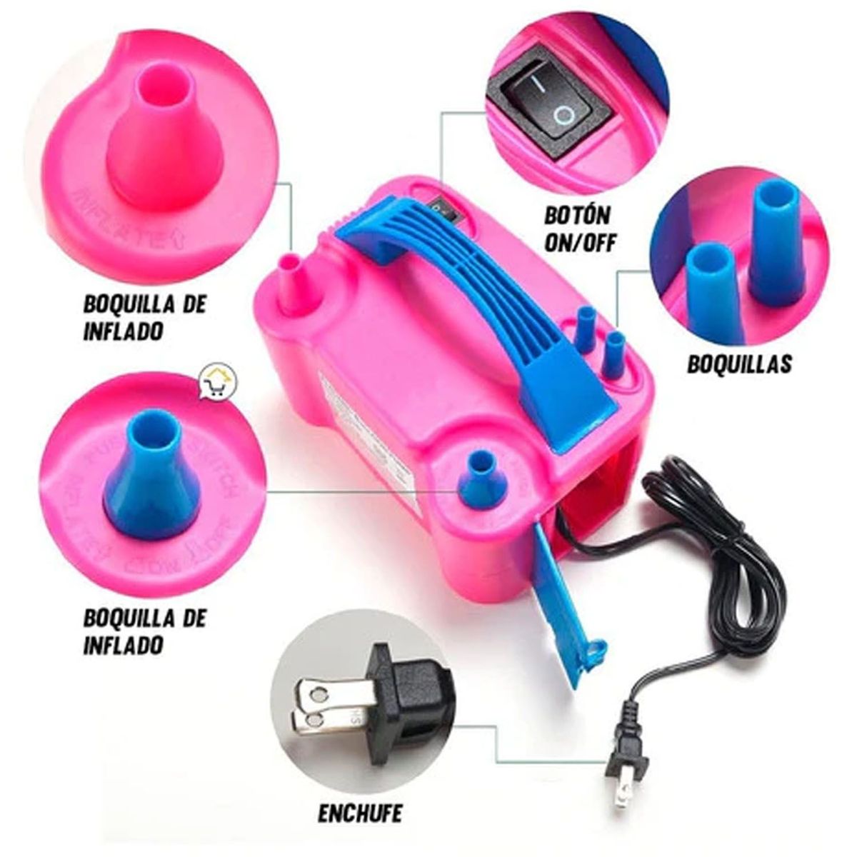 ONE PIXEL - Inflador De Globos Bombas Eléctrico Doble Boquilla Fiestas