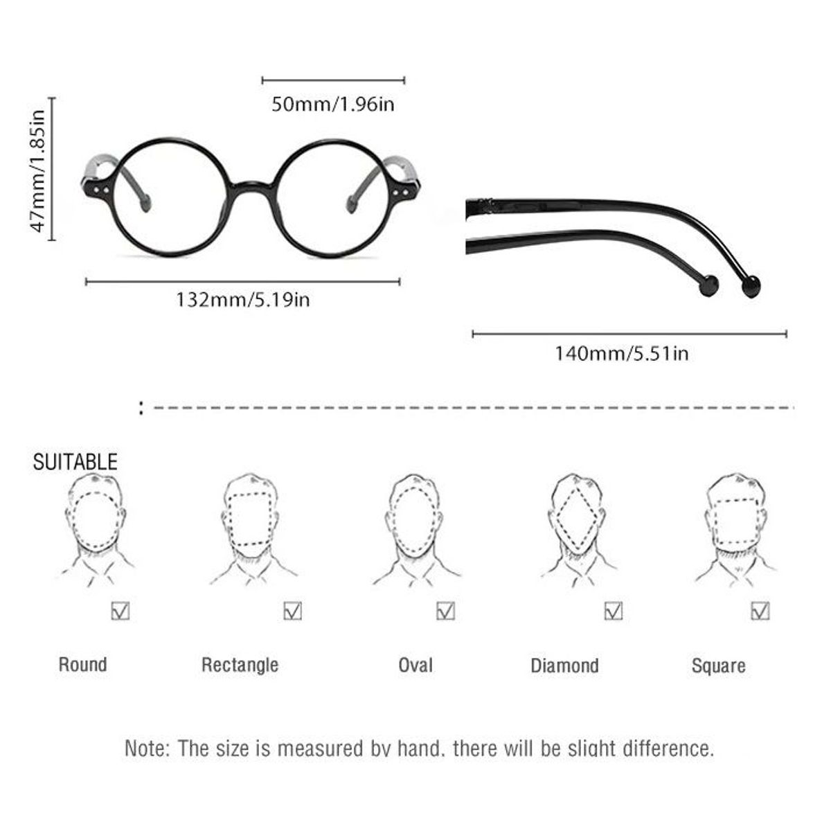 GENERICO - Montura Redonda para Hombres y Mujeres Bloqueo de Luz Transparente