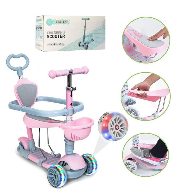 LANZURY IMPORTACIONES - Scooter - Patineta 5 En 1 Para Niños Y Niñas Con Silla ROSA-
