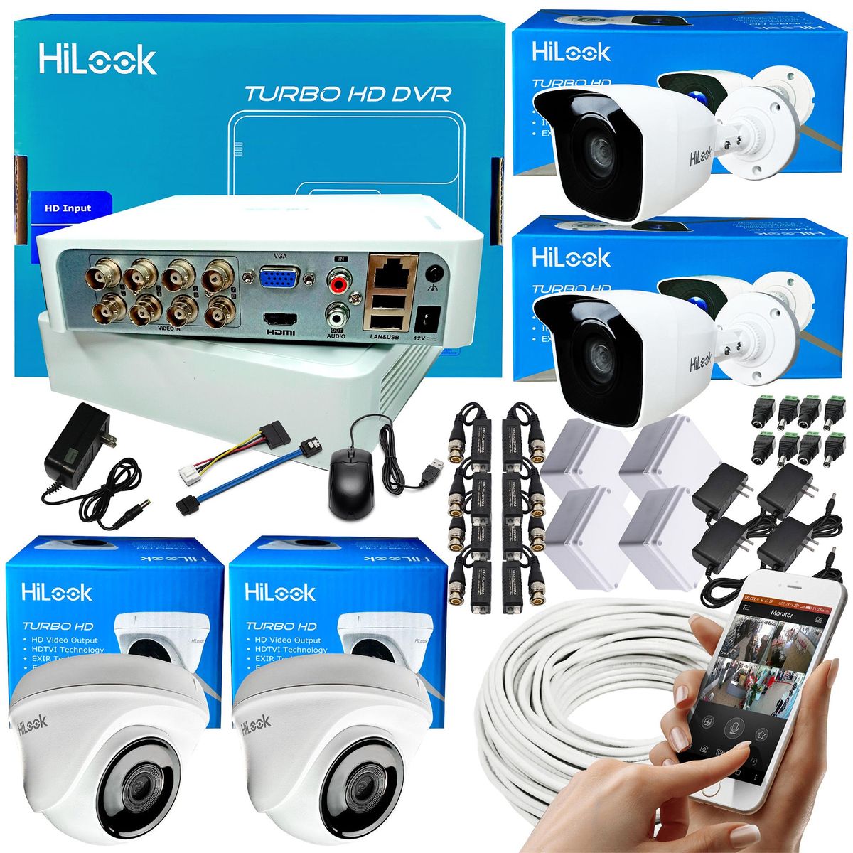 HILOOK - KIT HIKVISION HILOOK DVR 8CH 1080P + 4 CÁMARAS DE SEGURIDAD CCTV