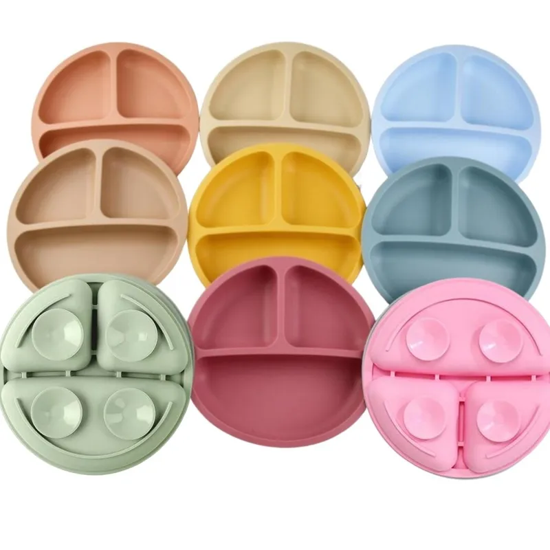 FRAGOLA KIDS - Plato Silicona Bebe  Divisiones Antideslizante Chupas Beige