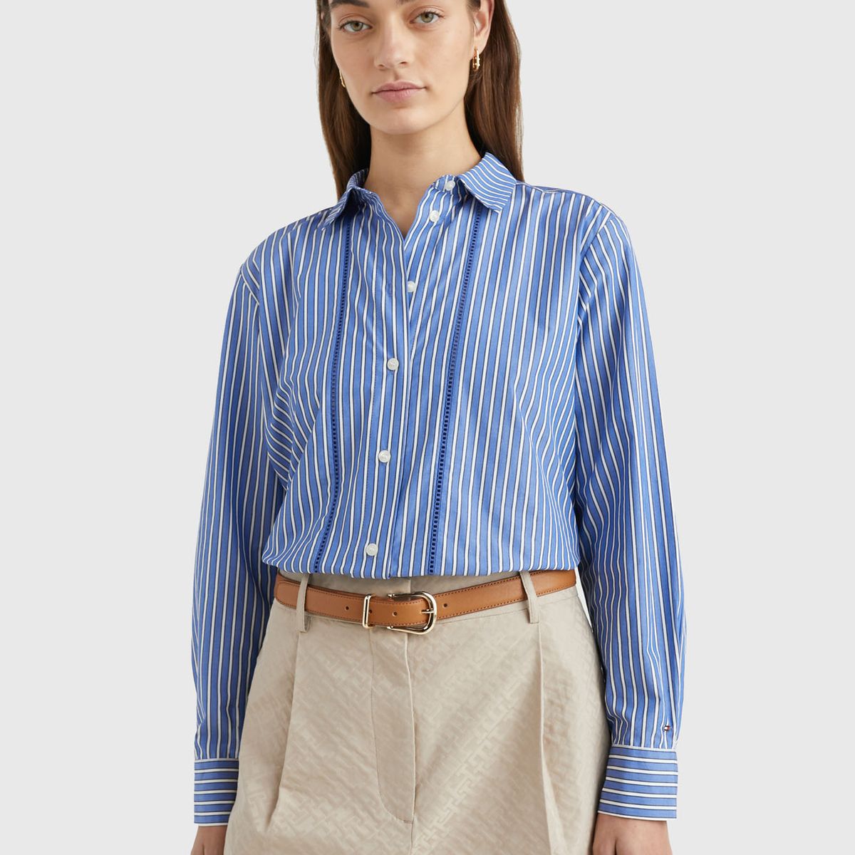 TOMMY HILFIGER - Camisa A Rayas De Corte Regular Mujer Azul Tommy Hilfiger