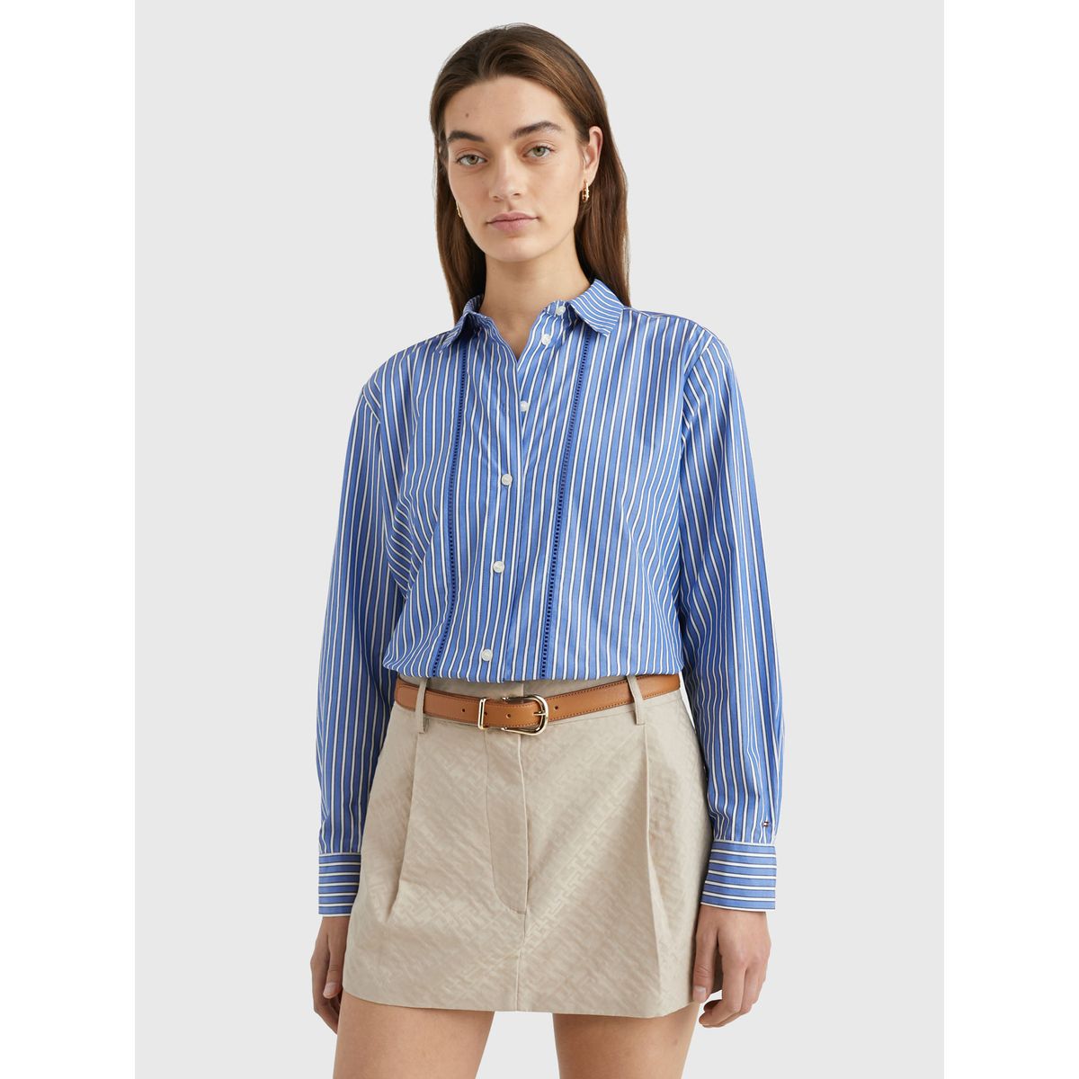 TOMMY HILFIGER - Camisa A Rayas De Corte Regular Mujer Azul Tommy Hilfiger