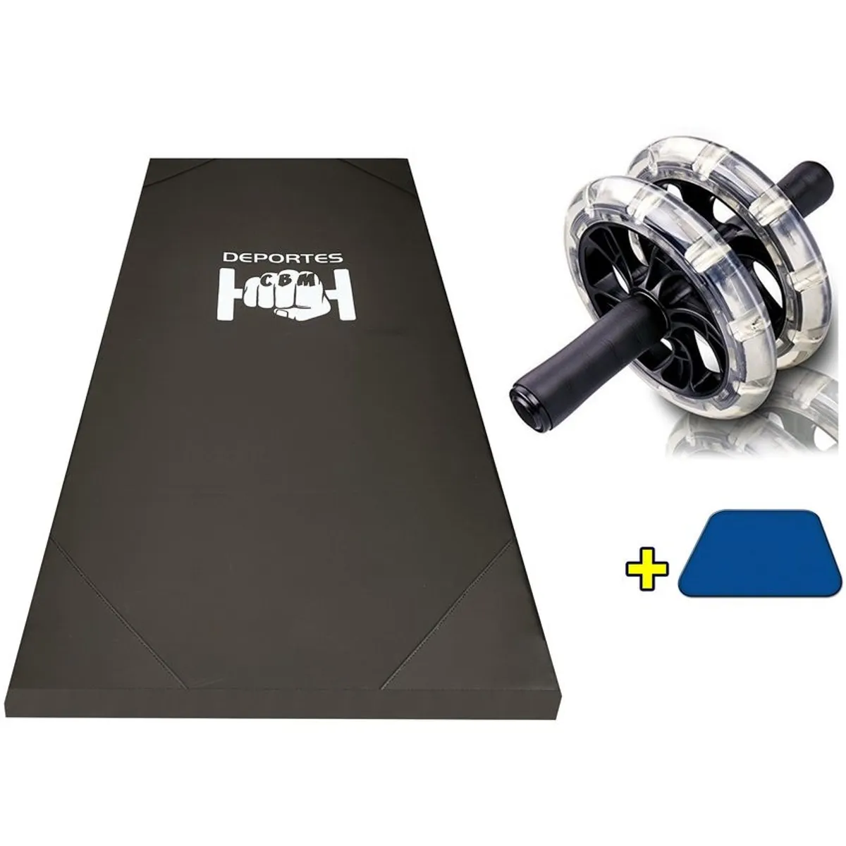 DEPORTES CBM - Colchoneta + rodillo abdominal doble rueda en goma + tapete