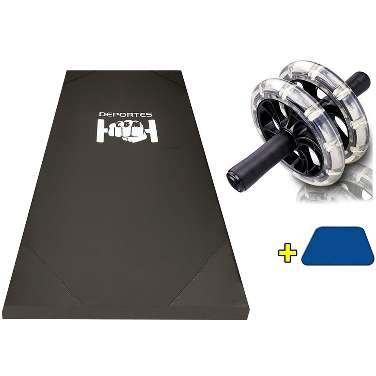 DEPORTES CBM - Colchoneta + rodillo abdominal doble rueda en goma + tapete