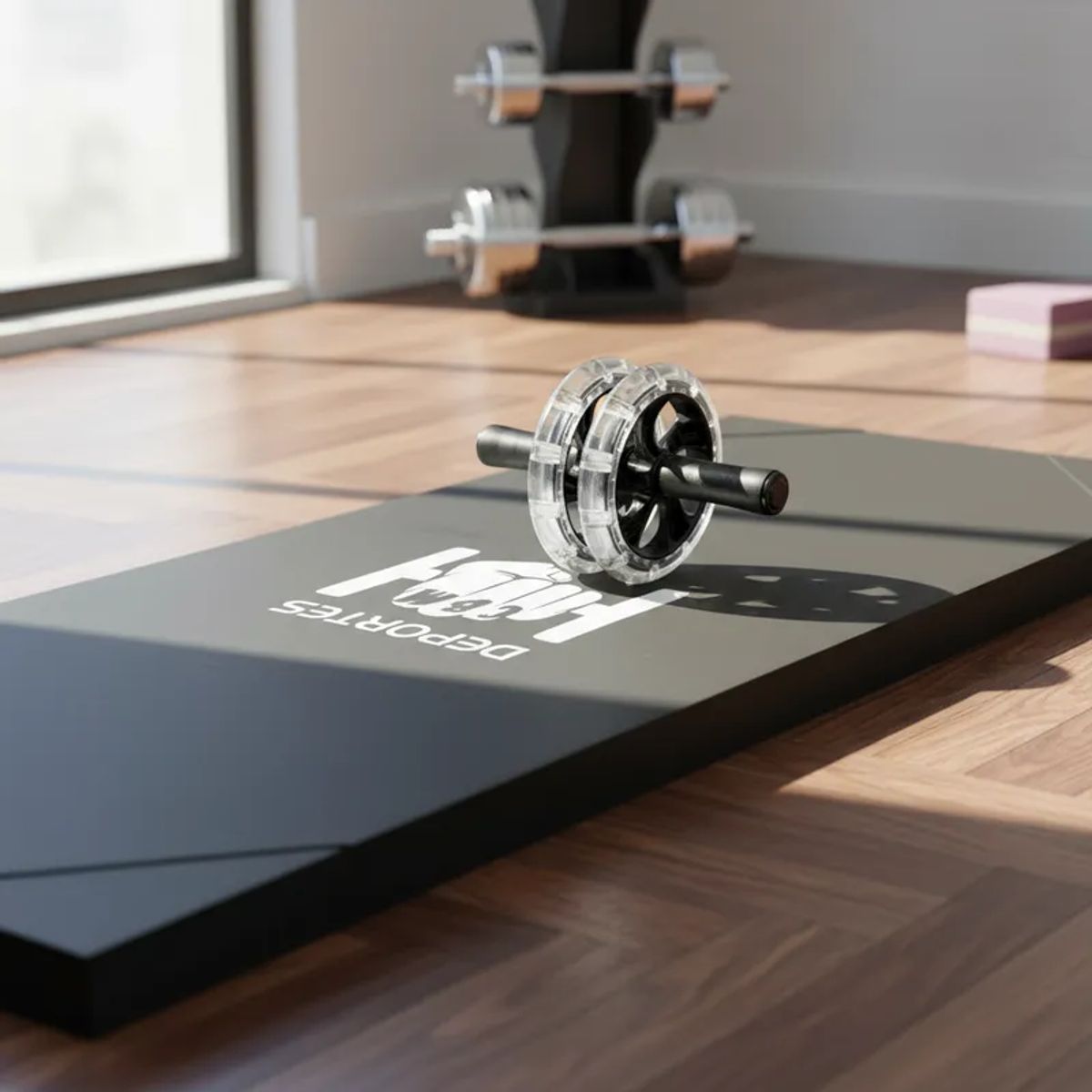 DEPORTES CBM - Colchoneta + rodillo abdominal doble rueda en goma + tapete