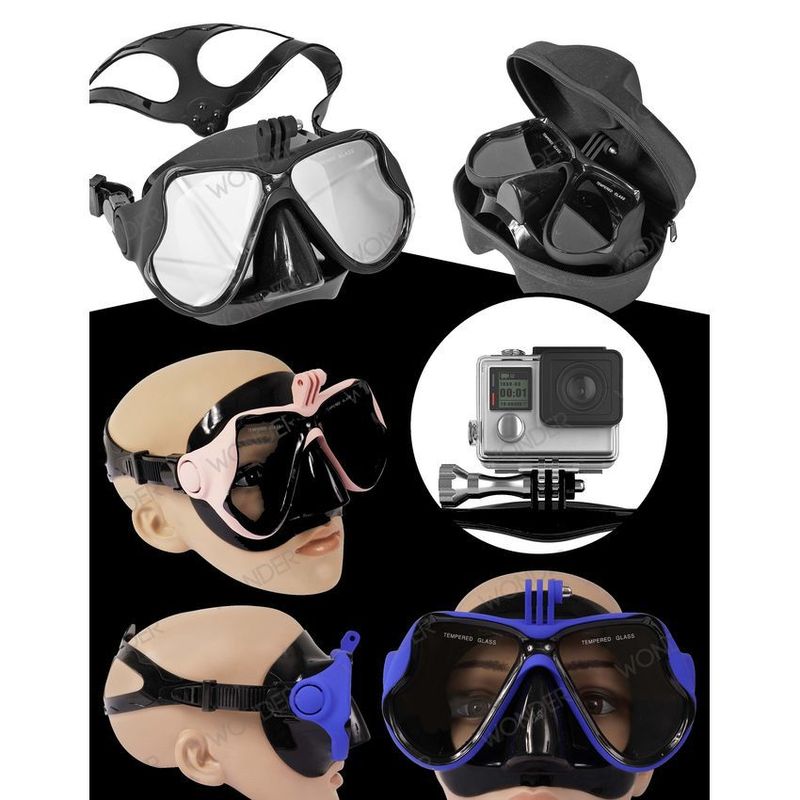 GENERICO - Careta mascara profesional buceo con soporte camara go pro color negro