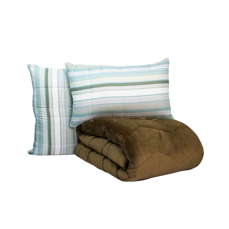 REALTEX - Edredón  Acolchado Real Tex Doble Faz Confort Flannel  Linea Verde y Flannel Café