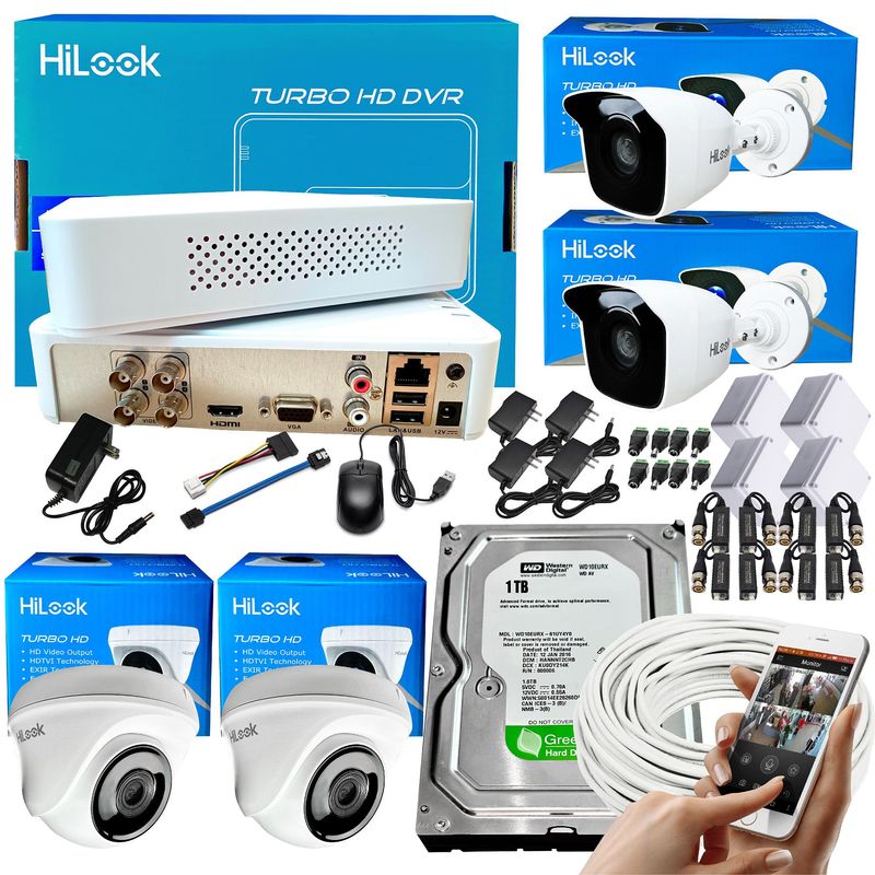 HILOOK - KIT HIKVISION HILOOK DVR 4CH 1080P + 4 CÁMARAS DE SEGURIDAD CCTV + DISCO 1 TB