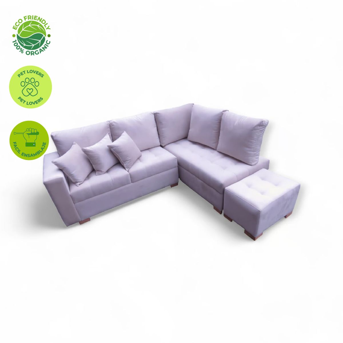 GENERICO - Muebles Modernos en L Sala con Sofá esquinero y 1 Puff en Color Blanco