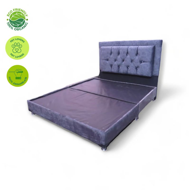 GENERICO - Camabase Moderna Doble 140x190 Somier con Espaldar Tapizado Gris